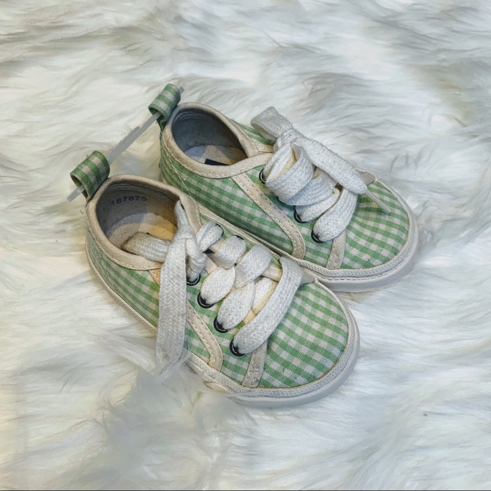 NEW Baby Gap Green Gingham Sneaker Shoes Baby Girl Size 5